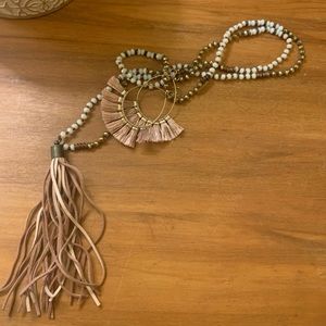 Altar’d State Leather Tassel Necklace & Earrings